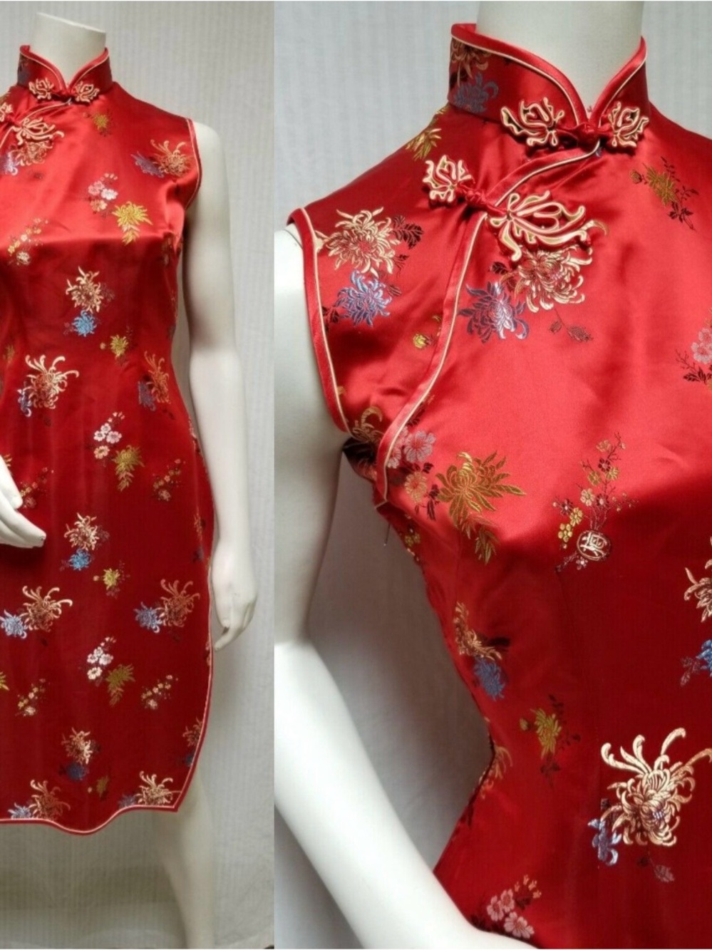 Vintage 60's Solz Squirrel XS/S Floral Asymmetrical Cheongsam Qipao sheath Dress - Picture 2 of 12